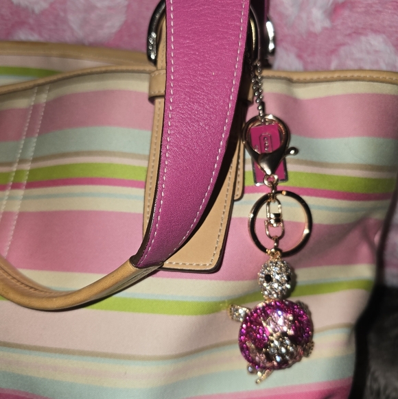 Euc Vintage Coach Hampton striped tote bag in a multicolor pastel canvas Leather - Picture 3 of 6